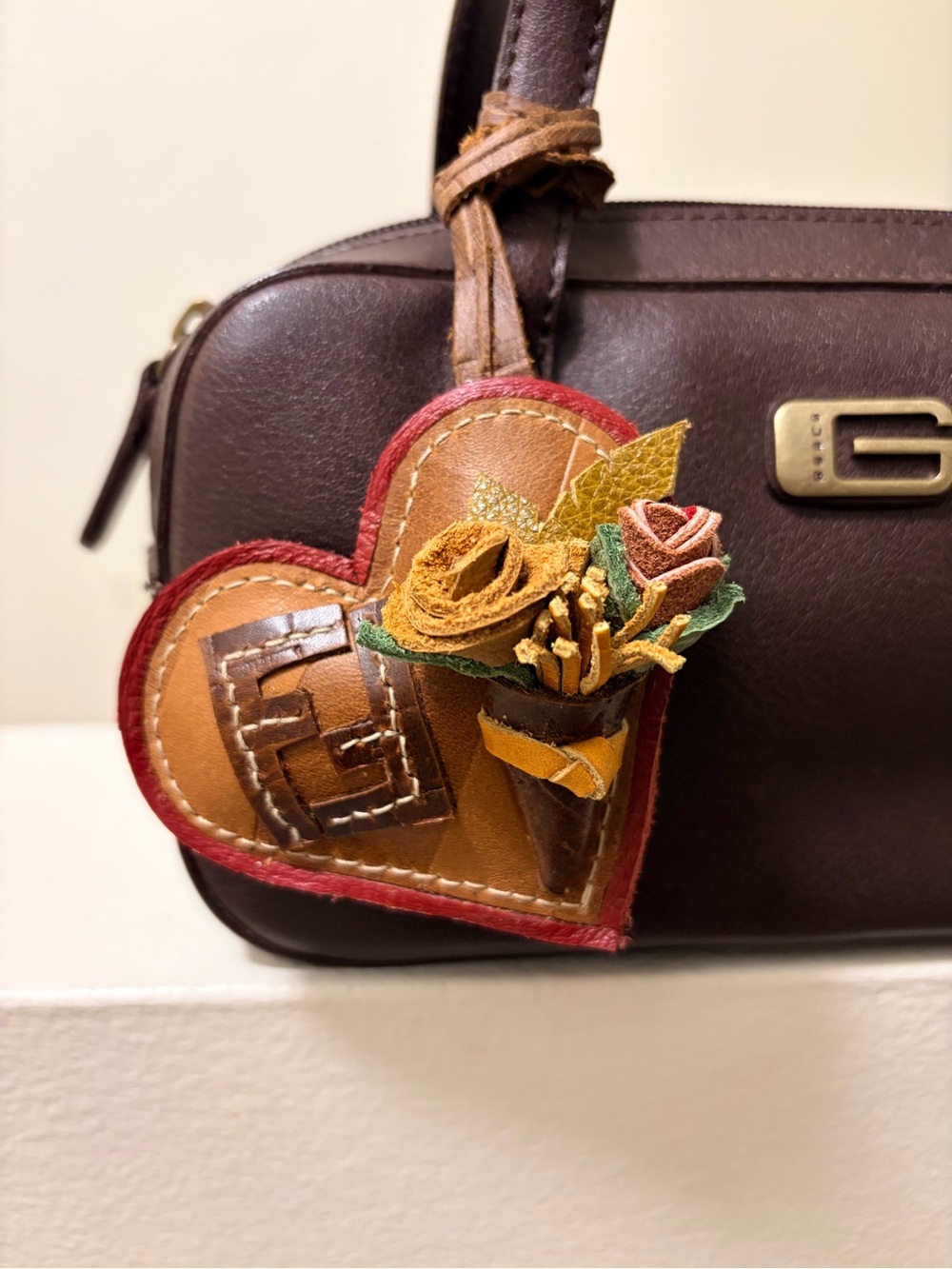 Recycled Genuine Leather Heart Bag Charm